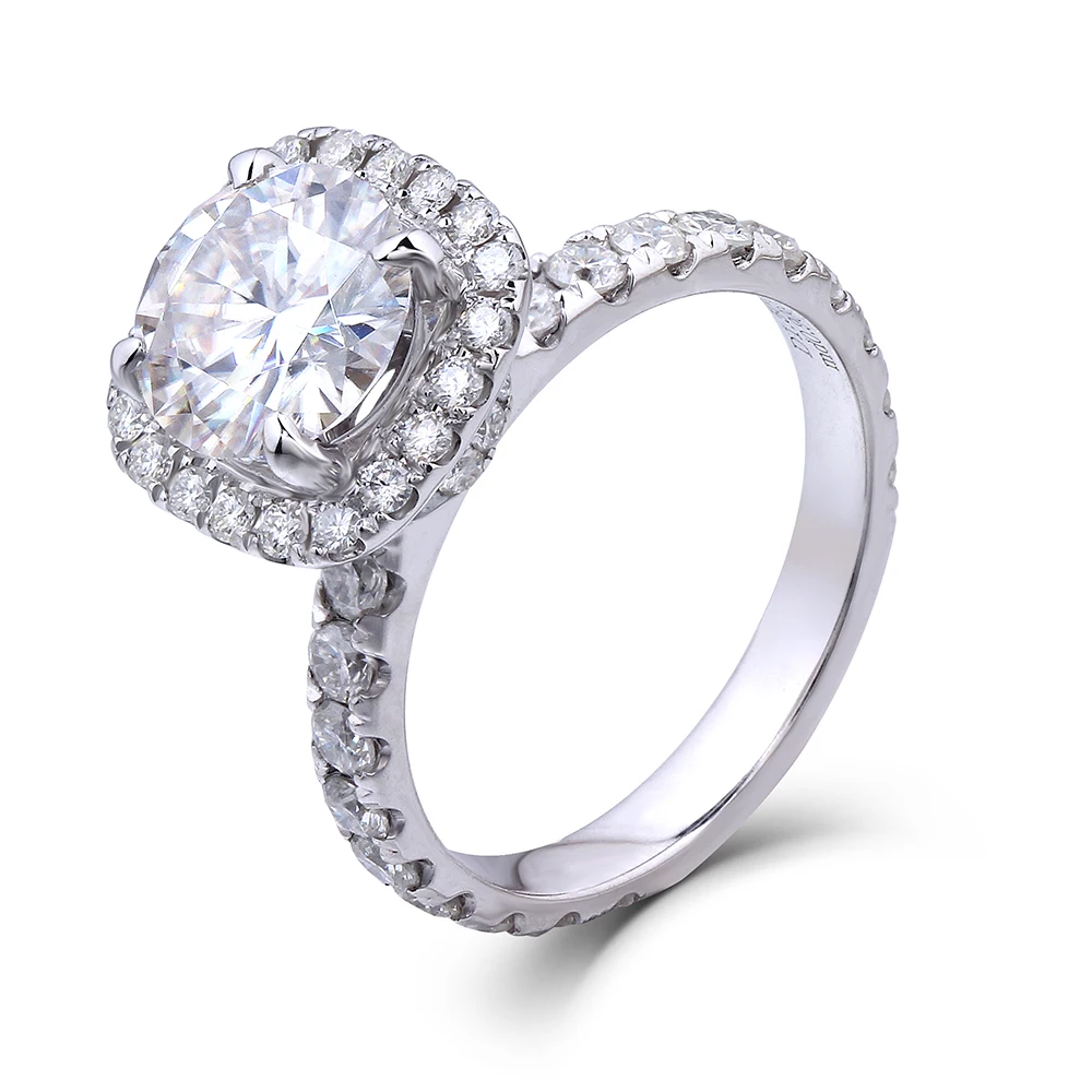 DovEggs 14K 585 белый золотой центр 1.5ct диаметр 7,5 мм F цвет круглый муассанит обручальное кольцо со светлым окаймлением обручальное кольцо набор для женщин
