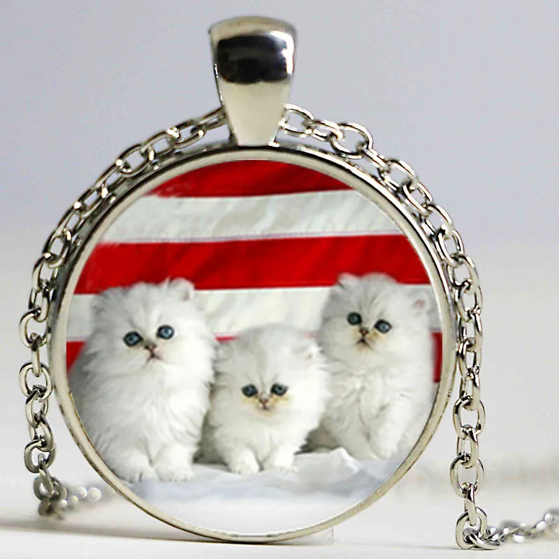 Белые котята круглый кулон чокер ожерелье кошка Белый Кот ювелирные изделия