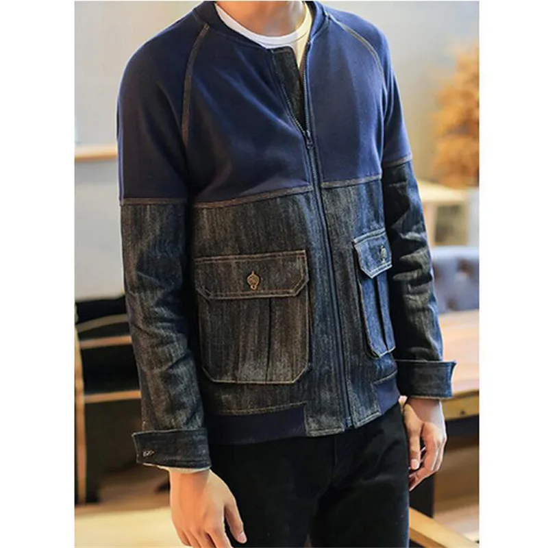 Весенне-осенняя джинсовая куртка для мужчин свободная бейсбольная с