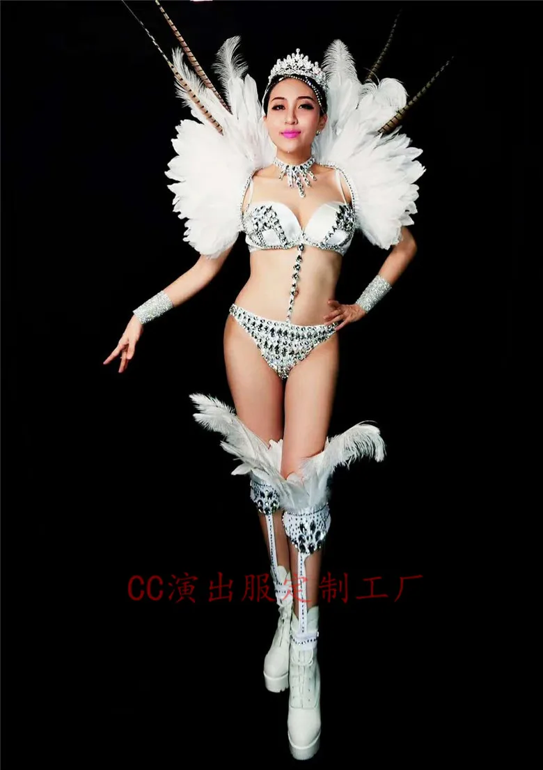 2020 Women New Nightclub Sexy Female Open Party DJ DS Feather Back Set Dancing Performance Costume Party Celebration