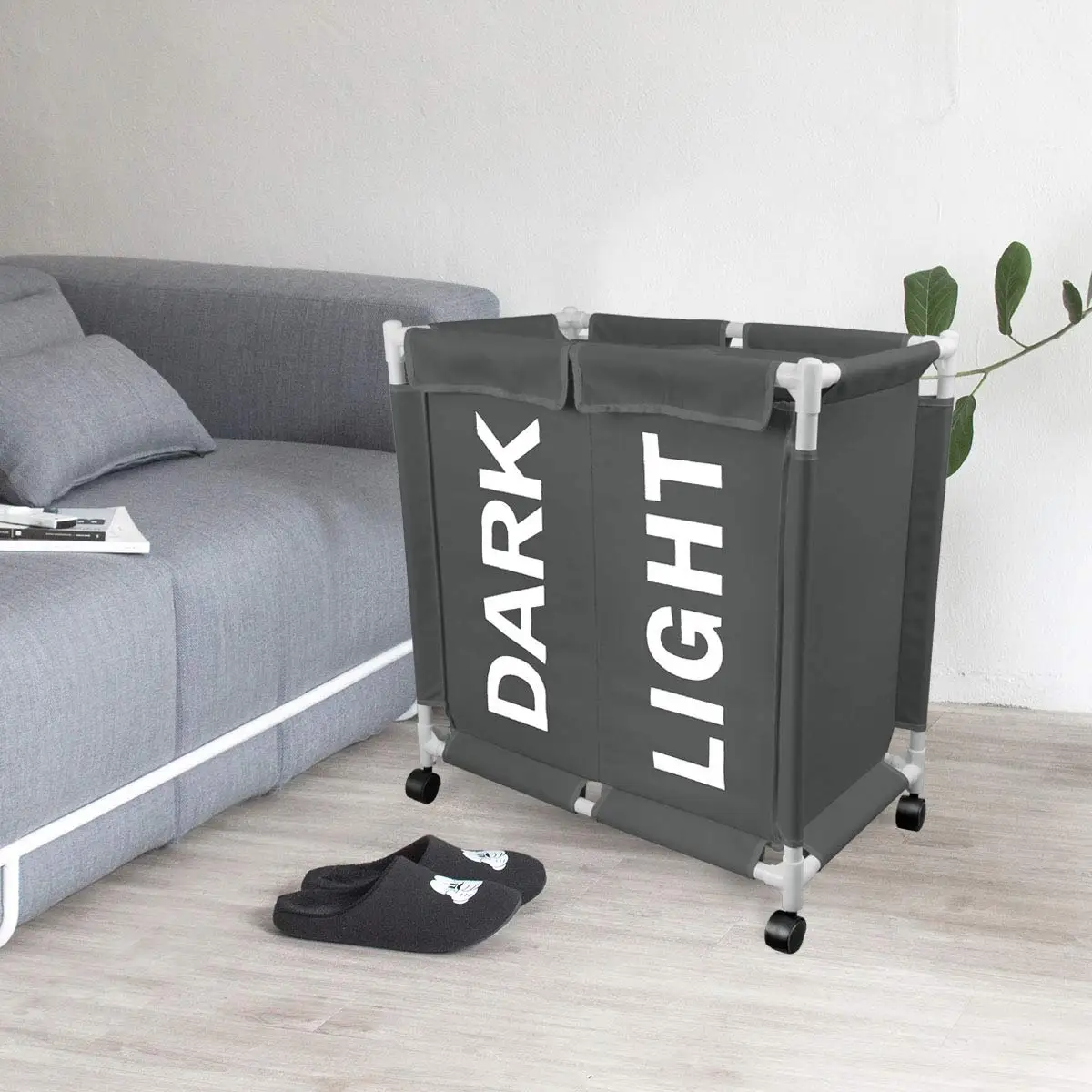 Складная складная корзина для белья с колесами, 2 секции, складная двойная корзина для белья с крышкой, водонепроницаемый органайзер для одежды