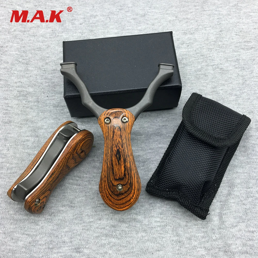 

New Folding Slingshot Professional Stainless Steel with Wood Handle Powerful Accurate Shooting Hunting Accessories Archery