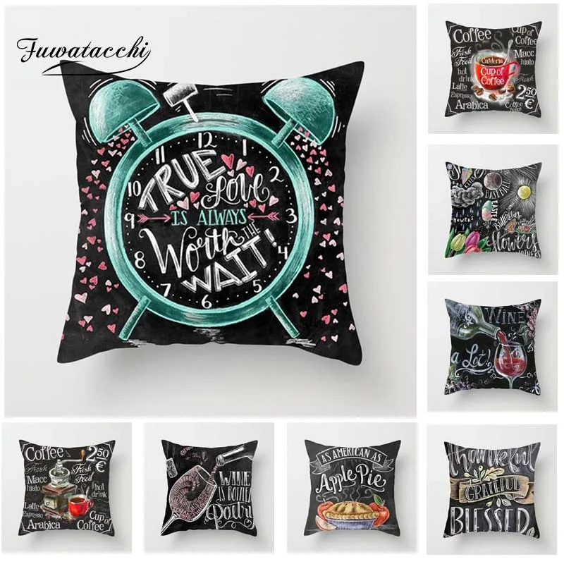 

Fuwatacchi Apple Pie Coffee Clock Hamburger Cushion Cover Cartoon Food Pillow Cover for Home Chair Decoration Linen Pillowcases