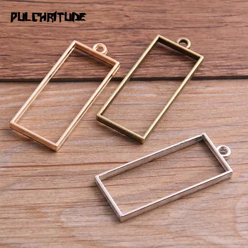 three color Pulchrode 6 шт. 20*49 мм Три цвета сплав ювелирные изделия аксессуары прямоугольник Шарм полые клей пустой кулон лоток ободок 12C43 - Окраска металла: three color