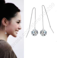 wholesale genuine real solid 925 sterling silver jewelry ear thread cubic zirconia cz earring 2 colors