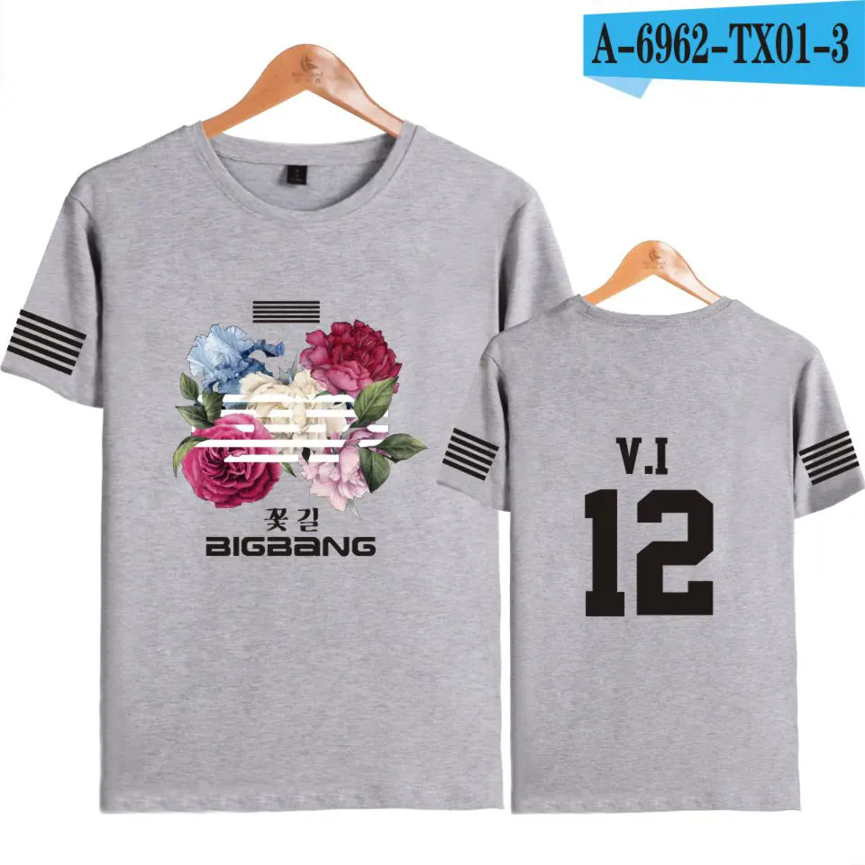 gray Футболки в стиле хип-хоп с цветочным принтом BIGBANG Kpop, хлопковая футболка с короткими рукавами, летняя одежда, G-DRAGON T.O.P SOL V.I D-LITE NAZZ - Цвет: gray