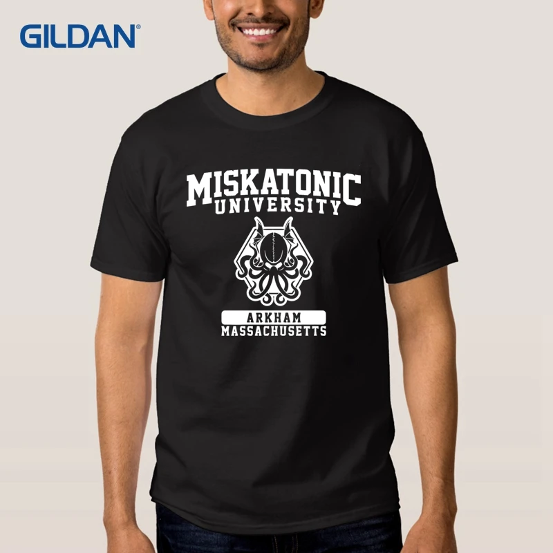Мужская футболка светильник Cthulhu в Miskatonic университет метанаполисе лето осень