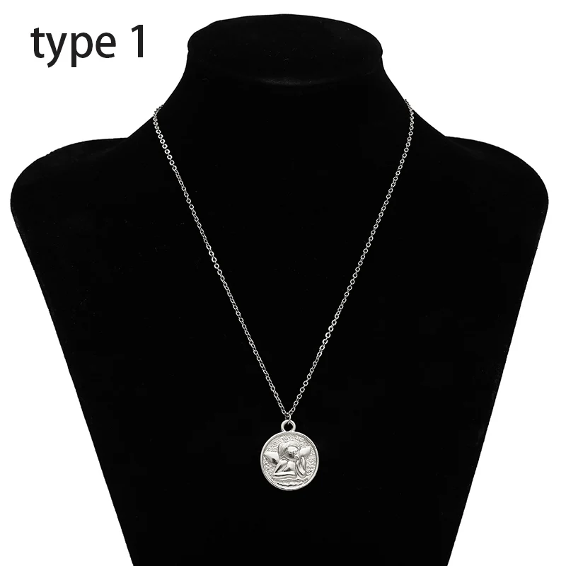 Type 1 Silver SHIXIN Boho Простое Ожерелье-чокер с подвесками в дизайне Павлиньего хвоста для женщин Девы Мэри роза Ангел Руна монета кулон Мода массивные ювелирные изделия для женщин - Окраска металла: Type 1 Silver