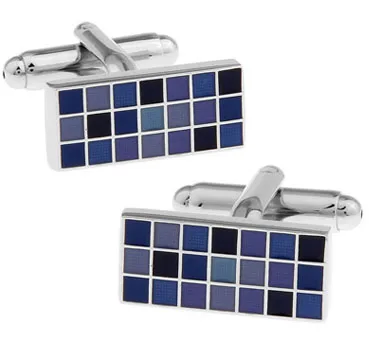 

Men Gift Enamel Cuff Links Wholesale&retail Blue Color Copper Material Fashion Rectangle Check Design