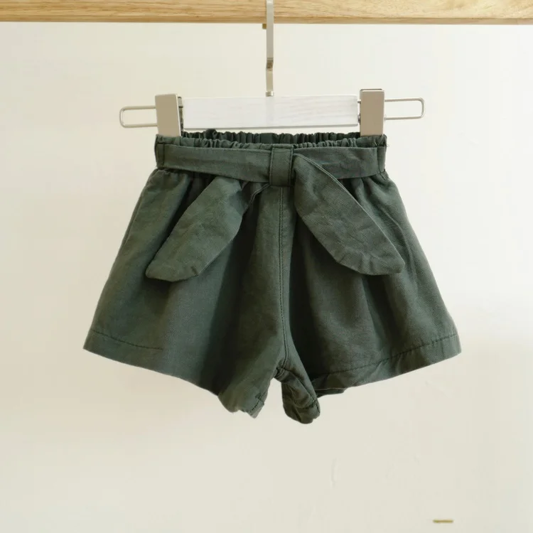 Зеленый Baby Girls Summer Clothing Girl Shorts Bowknot Solid Short Pants Elastic Waist Cotton Kids Shorts For Girls Khaki Short Pants - Цвет: Зеленый