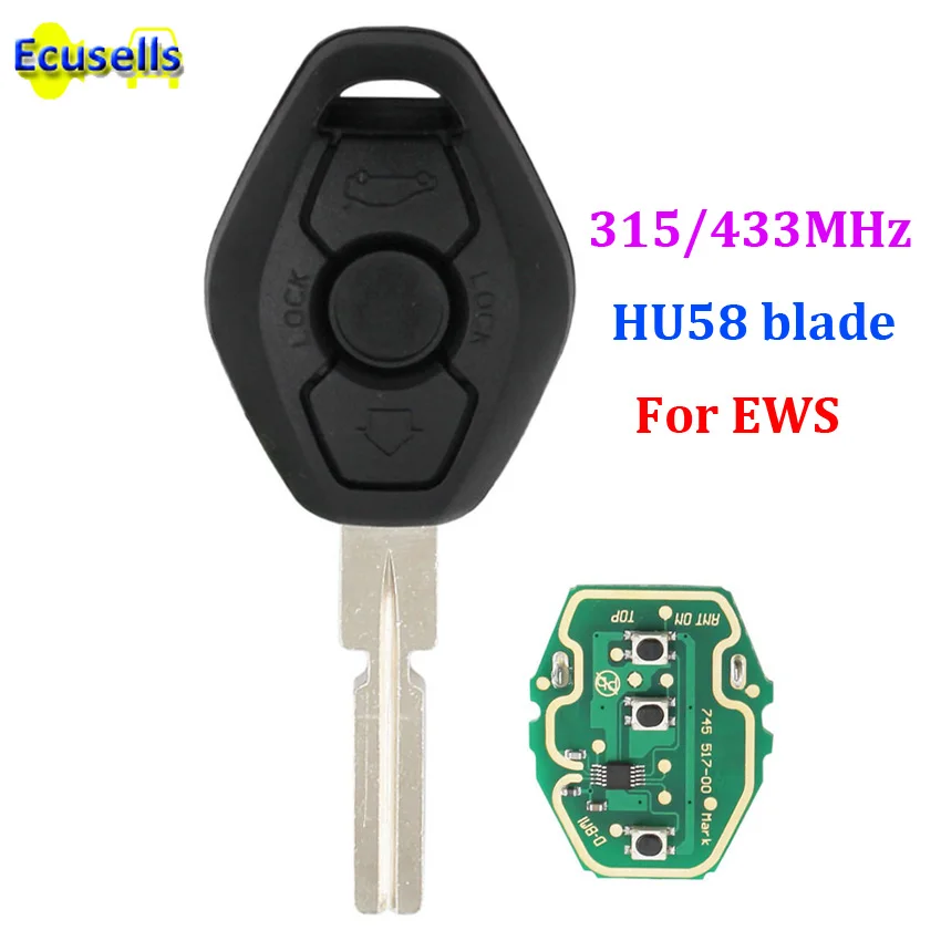 Дистанционный ключ-брелок с 3 кнопками для BMW EWS 5 7 серии E38 E39 E46 X5 Z4 без чипа 315 МГц/433