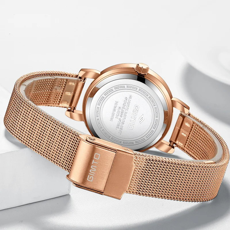GIMTO Творческий Для женщин часы из розового золота бренд класса люкс браслет Сталь