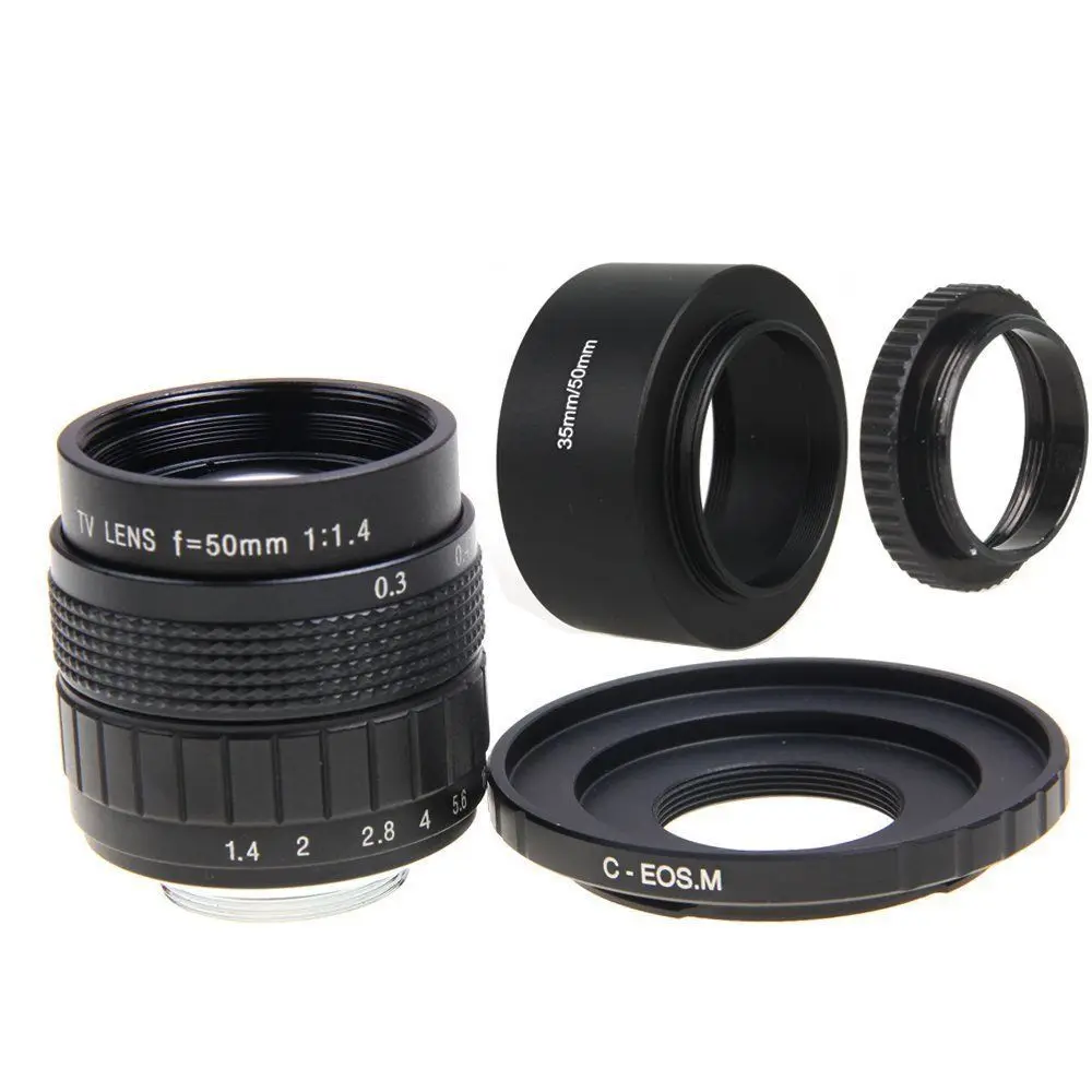 Фуцзянь 50 мм f/1 4 C крепление CCTV f1.4 объектив + бленда макрокольцо для Canon EOS M M1 M2 M3 |