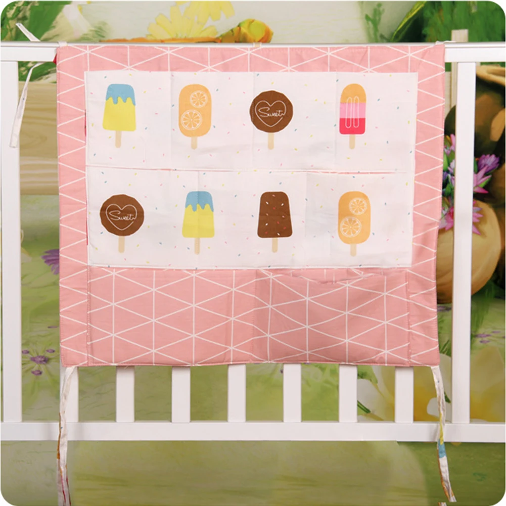 Cartoon Storage Bag Crib Organizer Cotton Blend Hanging Pouch Convenient Baby Cot Tidy Practical Diaper Pocket Multifunction | Мать и