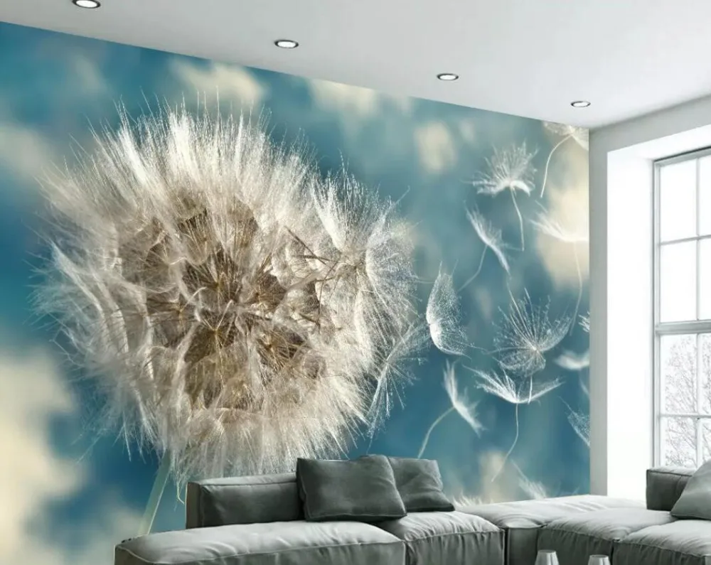 Pale blue pure dandelion Nordic simple background wall | Обустройство дома
