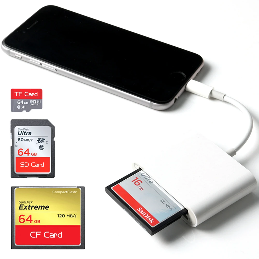 Кард ридер 3 в 1 CF/SD/TF тройная игровая камера OTG адаптер для Apple iPhone Xs/XS Max/XR/8/8 Plus/ X /7