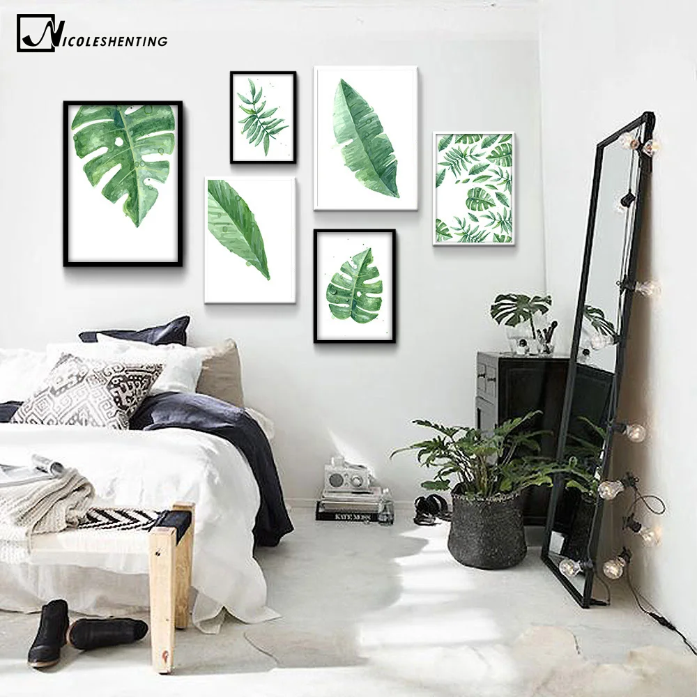 Картина на холсте акварельная тропическая с листвами растений|wall pictures|painting