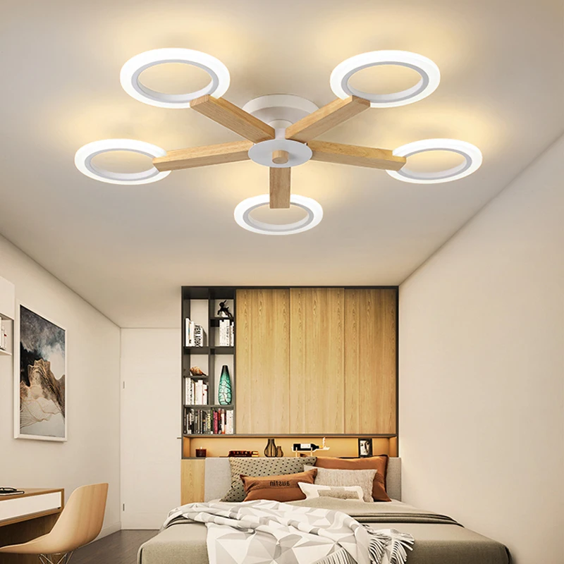 

Modern LED Wooden Chandelier Lighting For Living Room Bedroom Tricolor Light Chandeliers Ceiling Nordic Lustre Art Deco Lustres