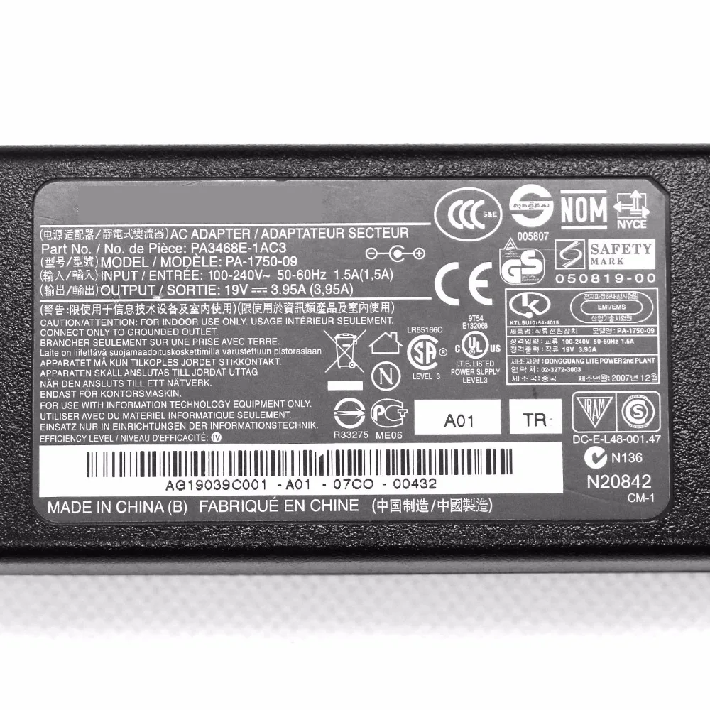 19V 3.95A 75W 5 5*2 5mm PA3468E 1AC3 PA 1750 09 L655D S116 блок питания для Toshiba SATELLITE P740 A660 C600 L600 L700 Tablet|19v