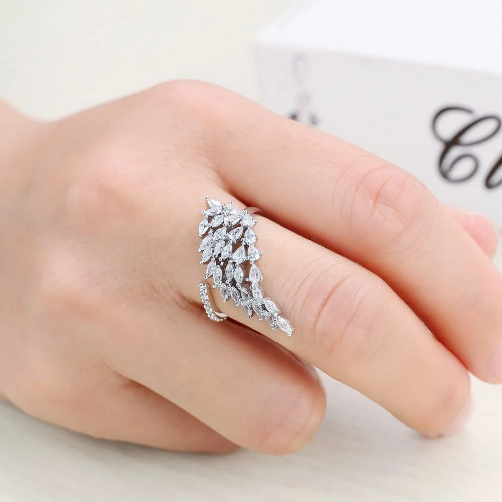 Кольцо манжета женское с регулируемыми кристаллами и листьями|leaf ring|rings for fingershollow