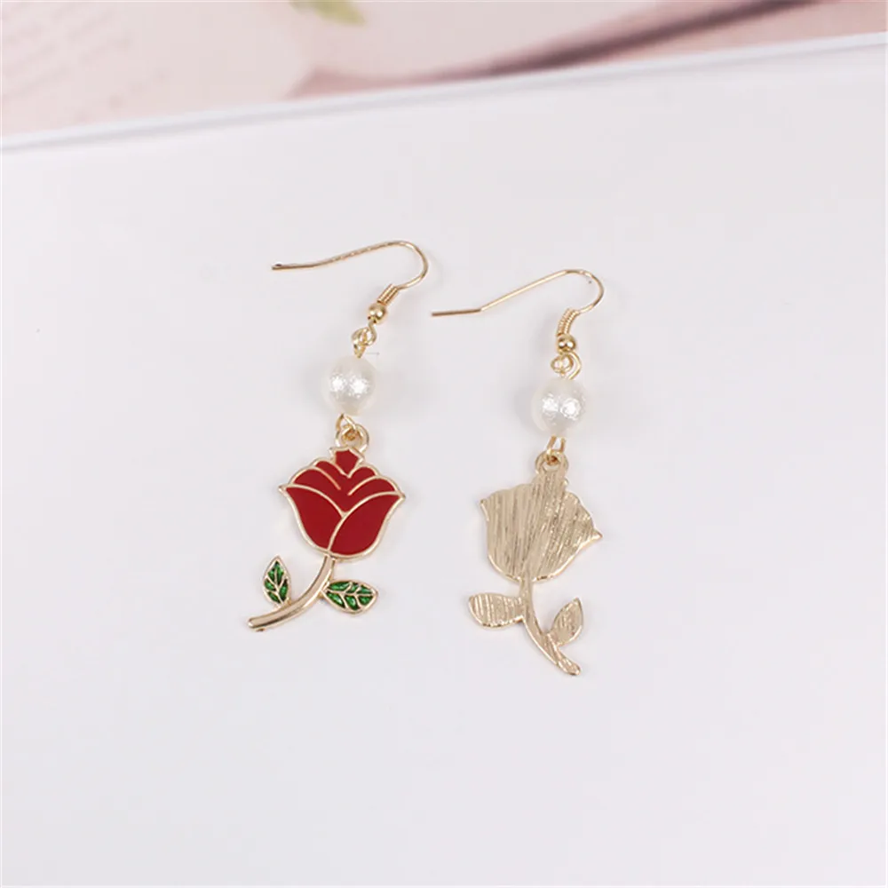 2019 модные простые женские серьги с красными розами и морщинами|women earrings|women fashion