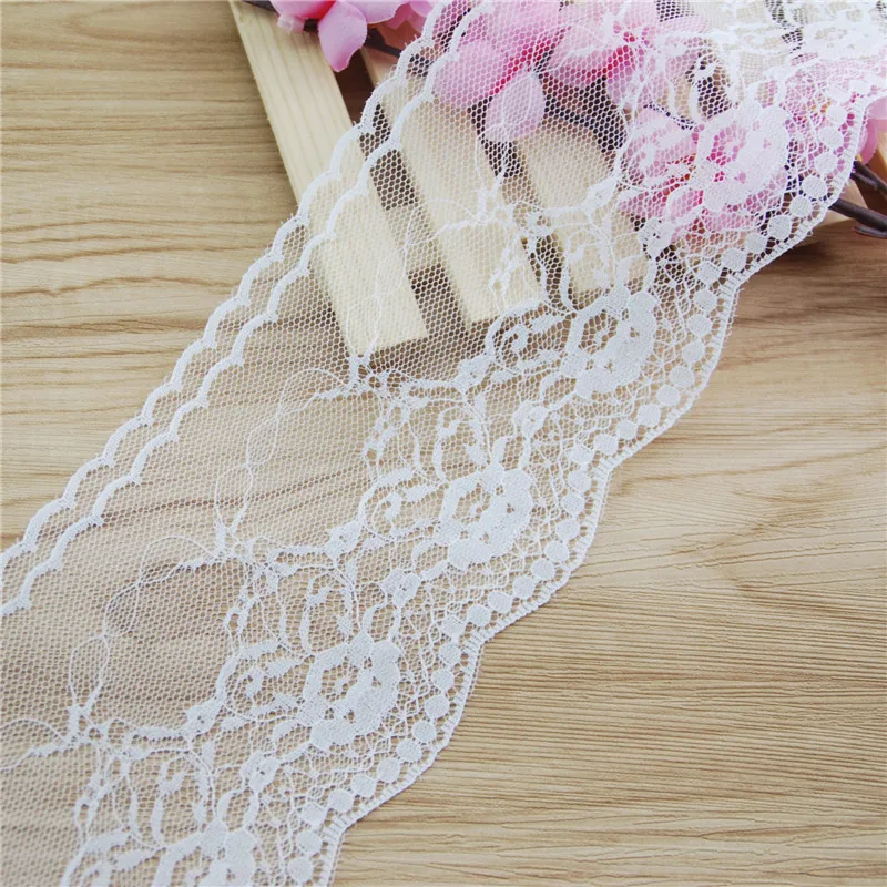 

95mm Polyester Lace Trim White Fabric Sewing Accessories Cloth Wedding Dress Decoration Ribbon Craft Supplies 50yards L587
