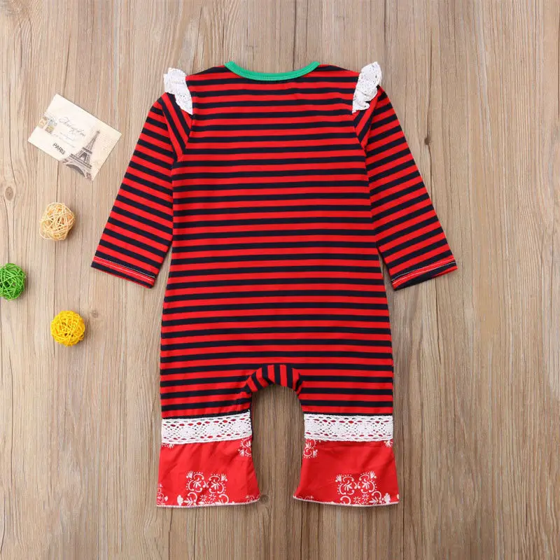 PUDCOCO Newest Happy XMAS Little/Big Sister Matching Newborn Baby Girl Christmas Striped Rompers Tops Pants Cotton Outfits Set | Мать и