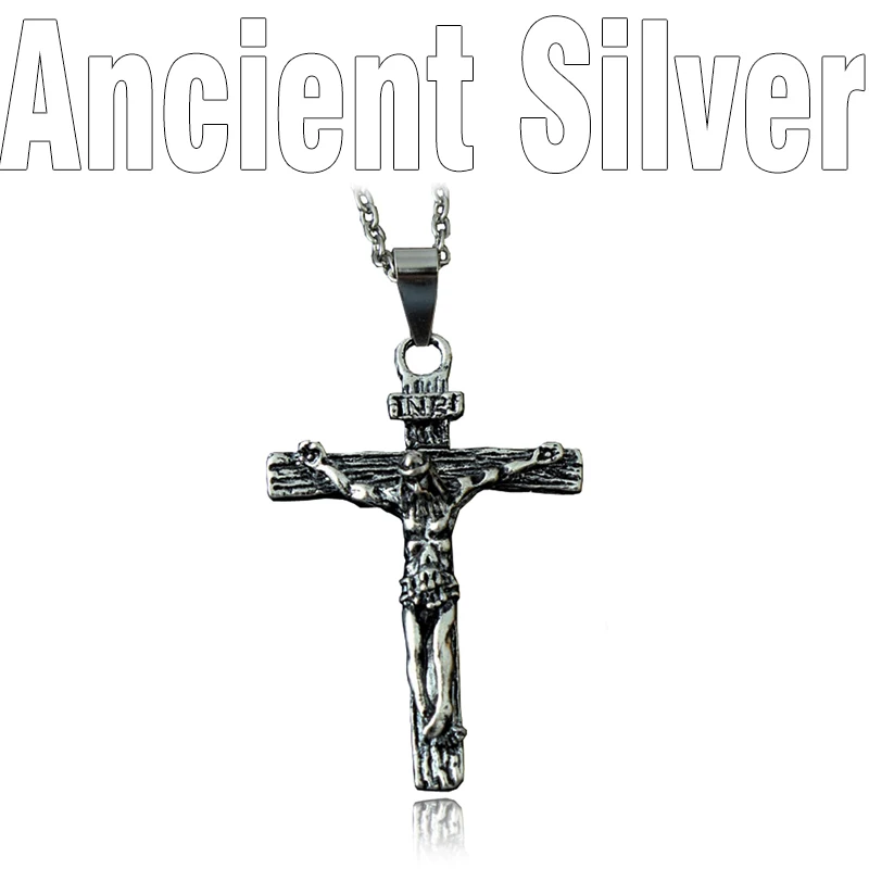 Ancient silver MNWT крест ожерелье распятие INRI Jesus кусок кулон золото/цвет: старое серебро Нержавеющая сталь мужские цепи католические украшения подарки - Окраска металла: Ancient silver