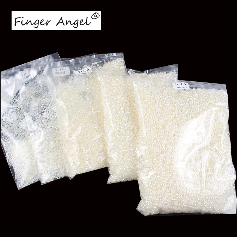 

Finger Angel 10000Pcs 1.5mm-4mm Beige/White Colors ABS Half Round Nail Pearls 3D Gem Beads DIY Nail Studs Rhinestones ZJ001