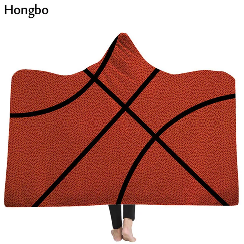 Hongbo Баскетбол/Бейсбол/Футбол Регби 3D Печатный плюшевый одеяло с капюшоном для