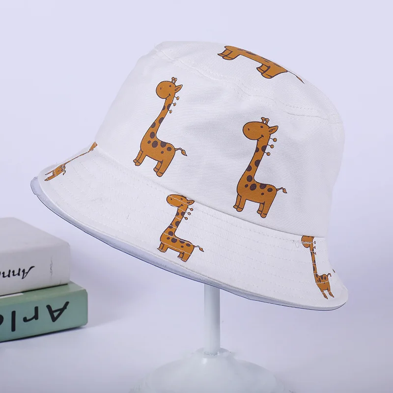 Cotton Jirafa Print Sun Flat Bucket Hats Unisex Outdoor Beach Caps Korean Cartoon Lovely Giraffe For Photo YY162 | Аксессуары для