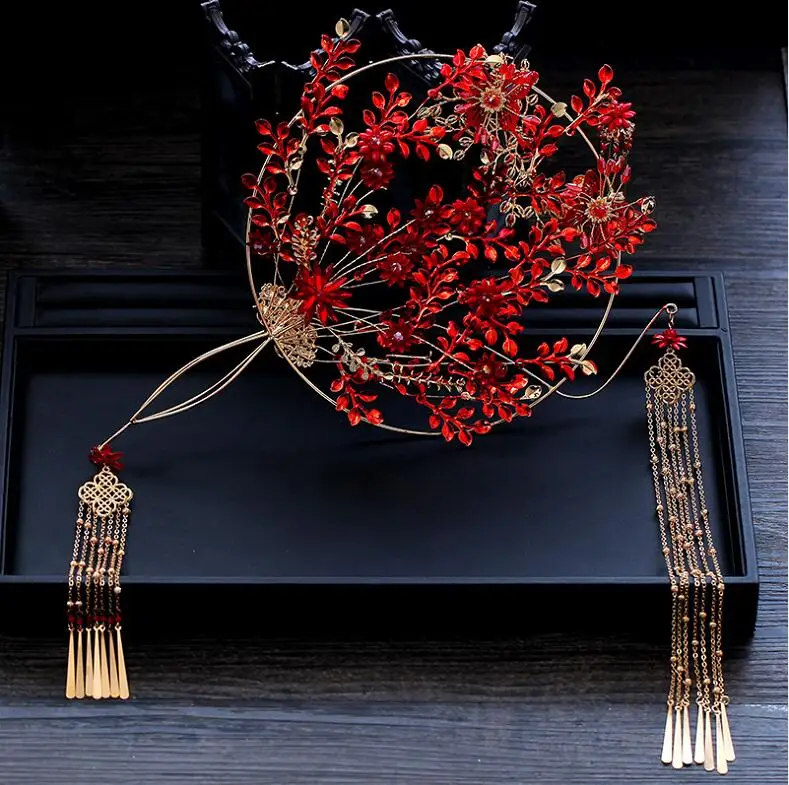 Wedding Fan Bouquets JaneVini роскошный китайский свадебный веер букеты красная бабочка Свадебный букет золотые длинные кисточки металлический ручной вентилятор для невесты цветы - Цвет: Wedding Fan Bouquets