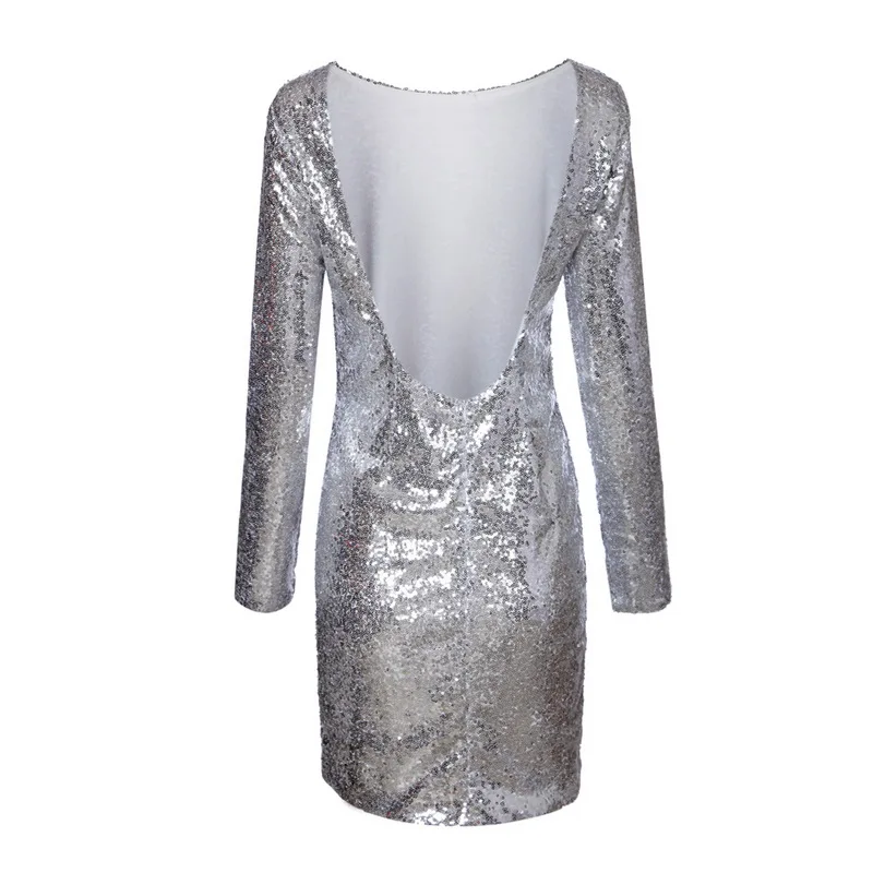 Женское платье с блестками повседневное облегающее длинным рукавом и открытой