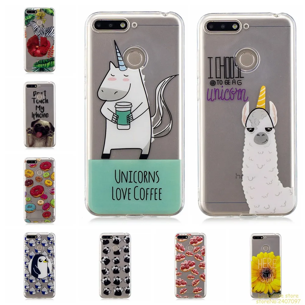 Luxury Soft Silicone TPU phone case For Huawei Y6 2018 cover lovely unicorn owl Donut Painted etui coque fundas | Мобильные телефоны