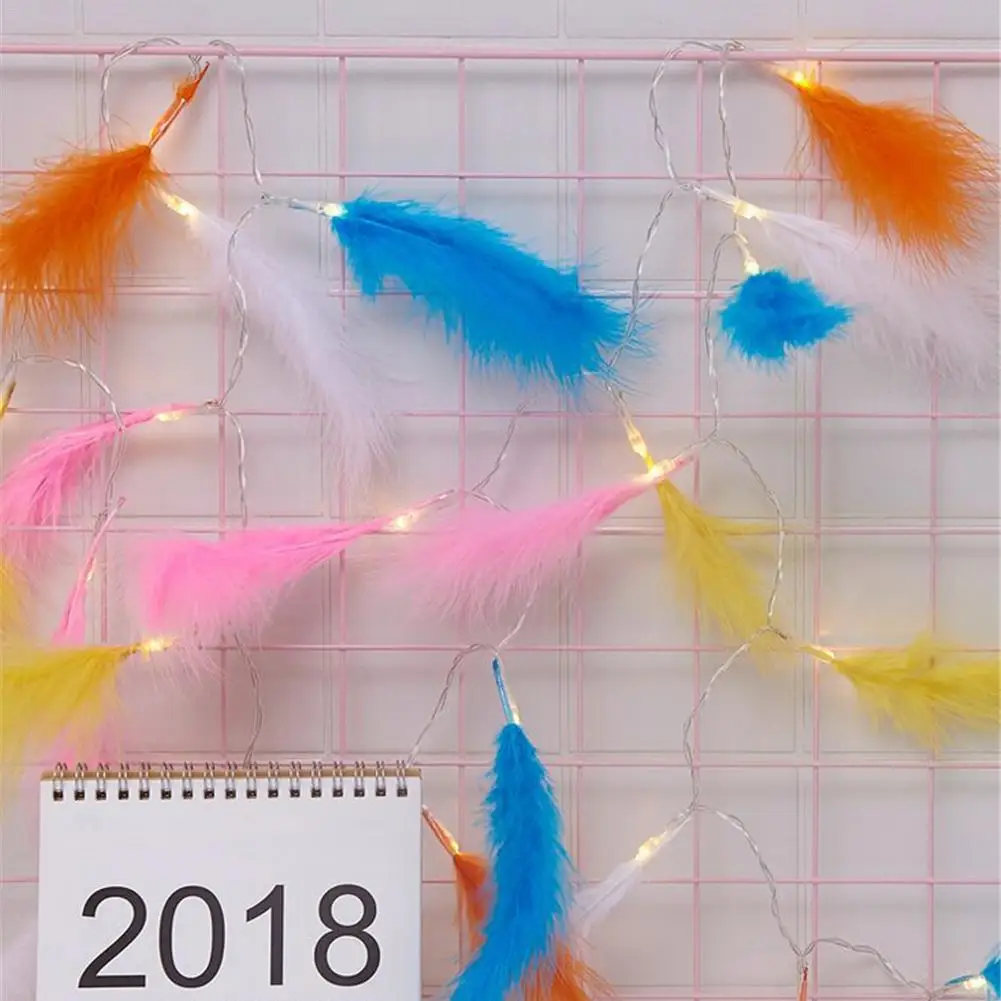 Светодиодная гирлянда с перьями на батарейках 10/20 светодиодов украшение