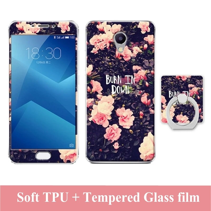 3D Cartoon Case For Meizu M5 Note Tempered Glass Film Finger Ring TPU Kickstand Silicone Patterned Cover for | Мобильные телефоны и