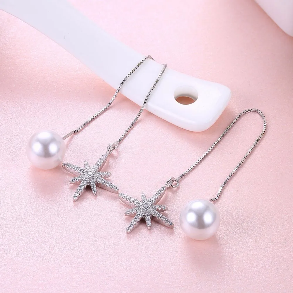 CICI WARREN Fine Jewelry 100% 925 Sterling Silver Drop Earrings Shiny Star With Pearl AAA+ Zircon Gift For Women CWE006 | Украшения и