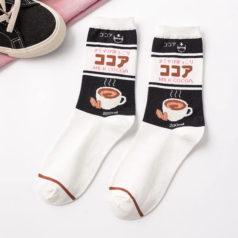 Black coffee 08 Пиво клубничное молоко японский хлопок Повседневные носки женские зимние теплые уличные милые каваи забавные носки короткие счастливые носки - Цвет: Black coffee 08