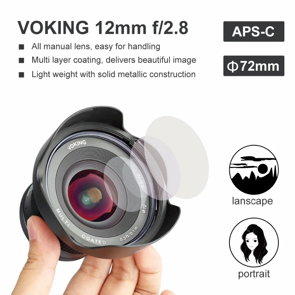 VOKING VK 12mm F2.8 с многослойным покрытием фиксированный ручной фокус объектив для Nikon