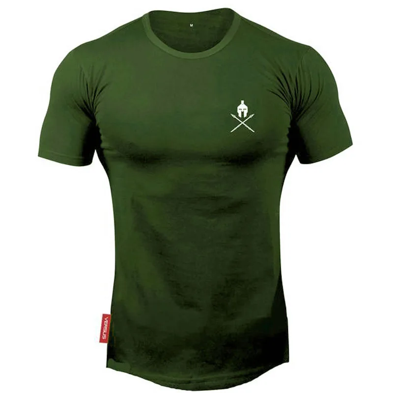 ArmyGreen Мужская брендовая футболка для спортзала, спорта, бега, фитнеса, тонкая, дышащая, хлопок, бодибилдинг, облегающая Мужская футболка с коротким рукавом, мужские футболки - Цвет: ArmyGreen