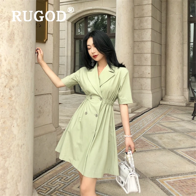 RUGOD 2019 Новое поступление приталенный двубортный платье женское элегантное с