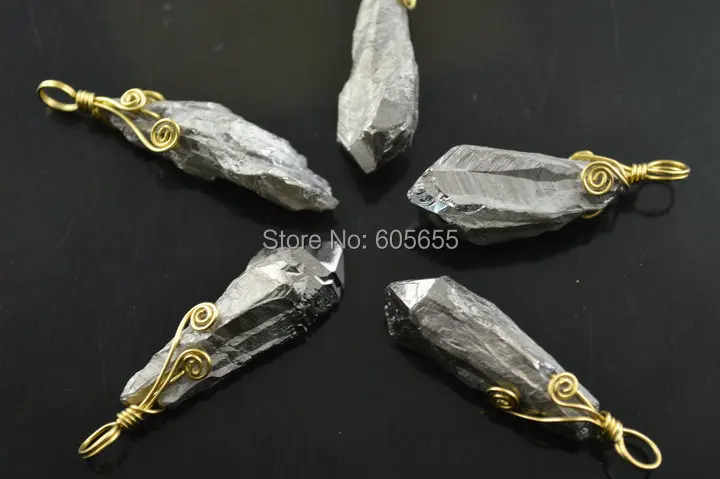 5 шт./партия подвески из серебристого титанового покрытия|wire wrapped pendants|crystal pillarwire