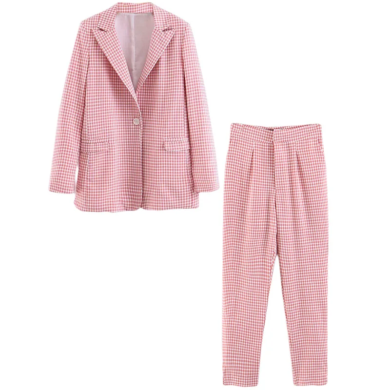 

Set female 2019 summer new plaid fashion suit jacket high waist casual pants temperament wild elegant women's two-piece suit