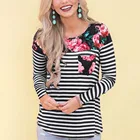 Женская обувь для ухода за ребенком, с длинным рукавом, в полоску, с цветочным принтом Топ Блузка для беременной мамы уход футболки для грудничков; Одежда для кормящих мам; Размера плюс