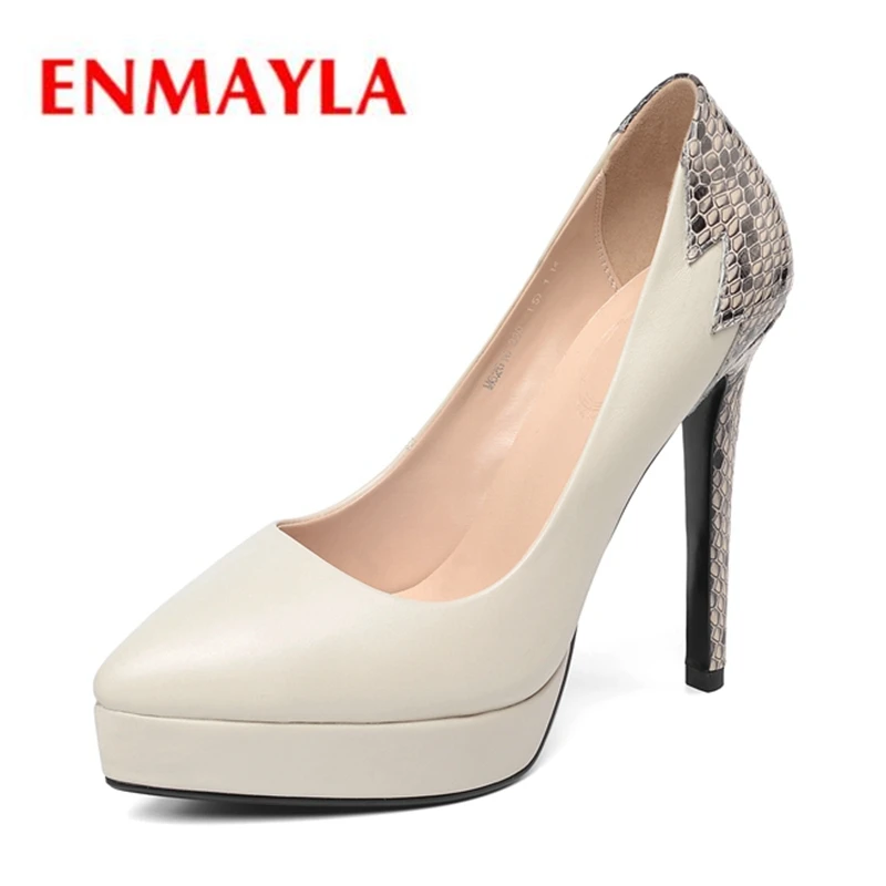 

ENMAYLA Genuine Leather Pointed Toe Pumps Women Shoes Zapatos De Mujer High Heels Size34-39 ZYL2433