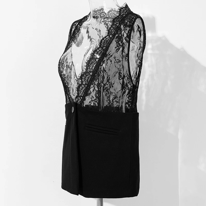 TWOTWINSTYLE кружевной лоскутный жилет для женщин v образный вырез без рукавов с