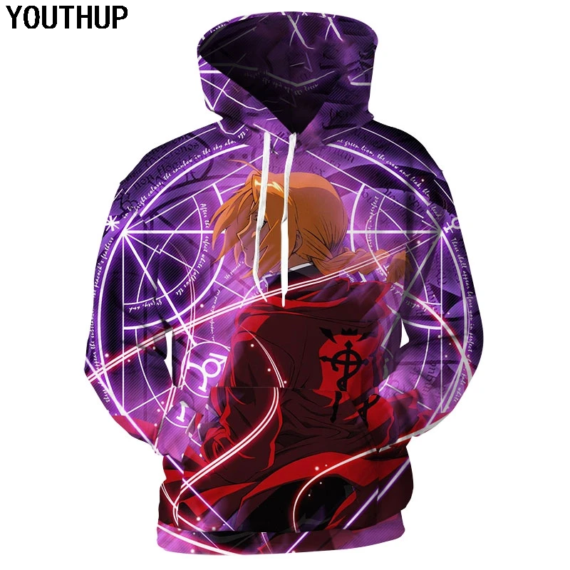 YOUTHUP 2020 толстовки с капюшоном в стиле цельнометаллического алхимика мужские 3D