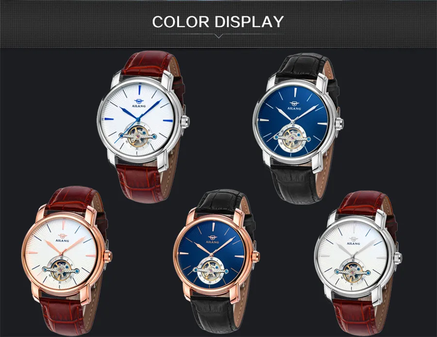 

AILANG Tourbillon Mechanical Watch Mens Skeleton Black Gold Automatic Watch Men Genuine Leather Waterproof Mecanique Relogio