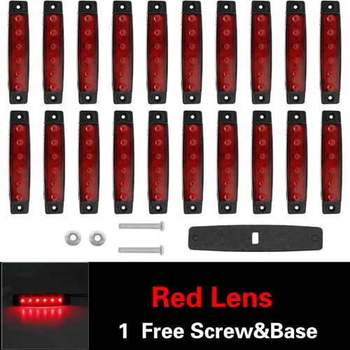 20pcs red 24 В/12 В 6SMD светодиодные фары для грузовиков габаритный светильник автомобильный Автобус Грузовик боковой габаритный индикатор прицеп светильник задний боковой фонарь - Цвет: 20pcs red