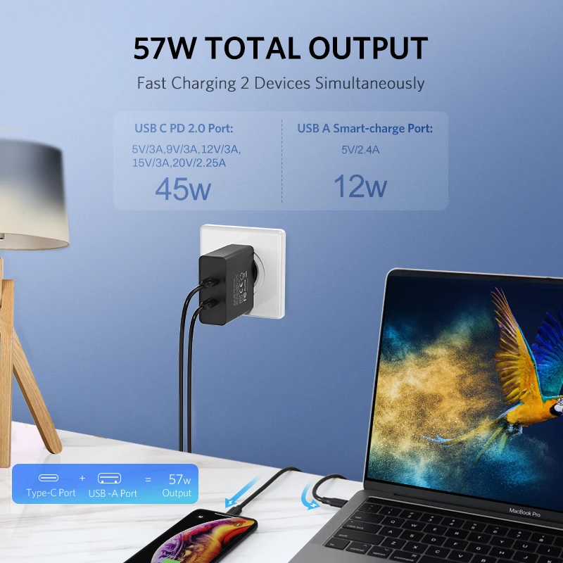 Ugreen USB зарядное устройство PD 45 Вт быстрое для iPhone X 8 Quick Charge 3 0 Для Xiaomi Phone MacBook Pro